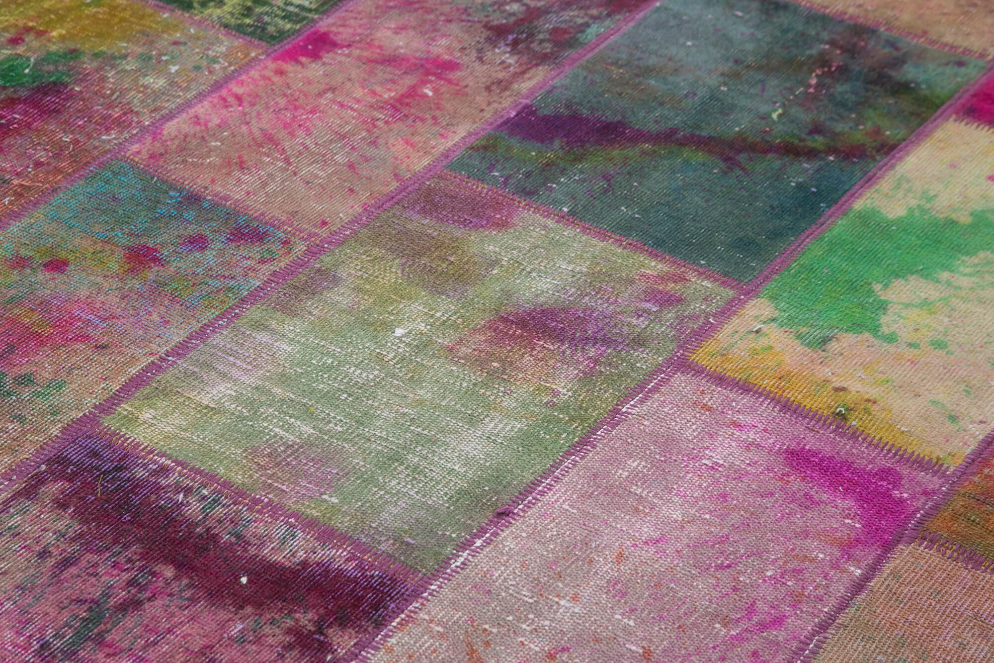 Handmade turkish overdyed 198 cm x 300 cm multicolor patchwork carpet