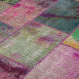 Tapis de patchwork turc surteint fait à la main 198 cm x 300 cm multicolor patchwork