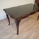 Chippendale mahogany table XXth with walnut piano in smoked tempered glass