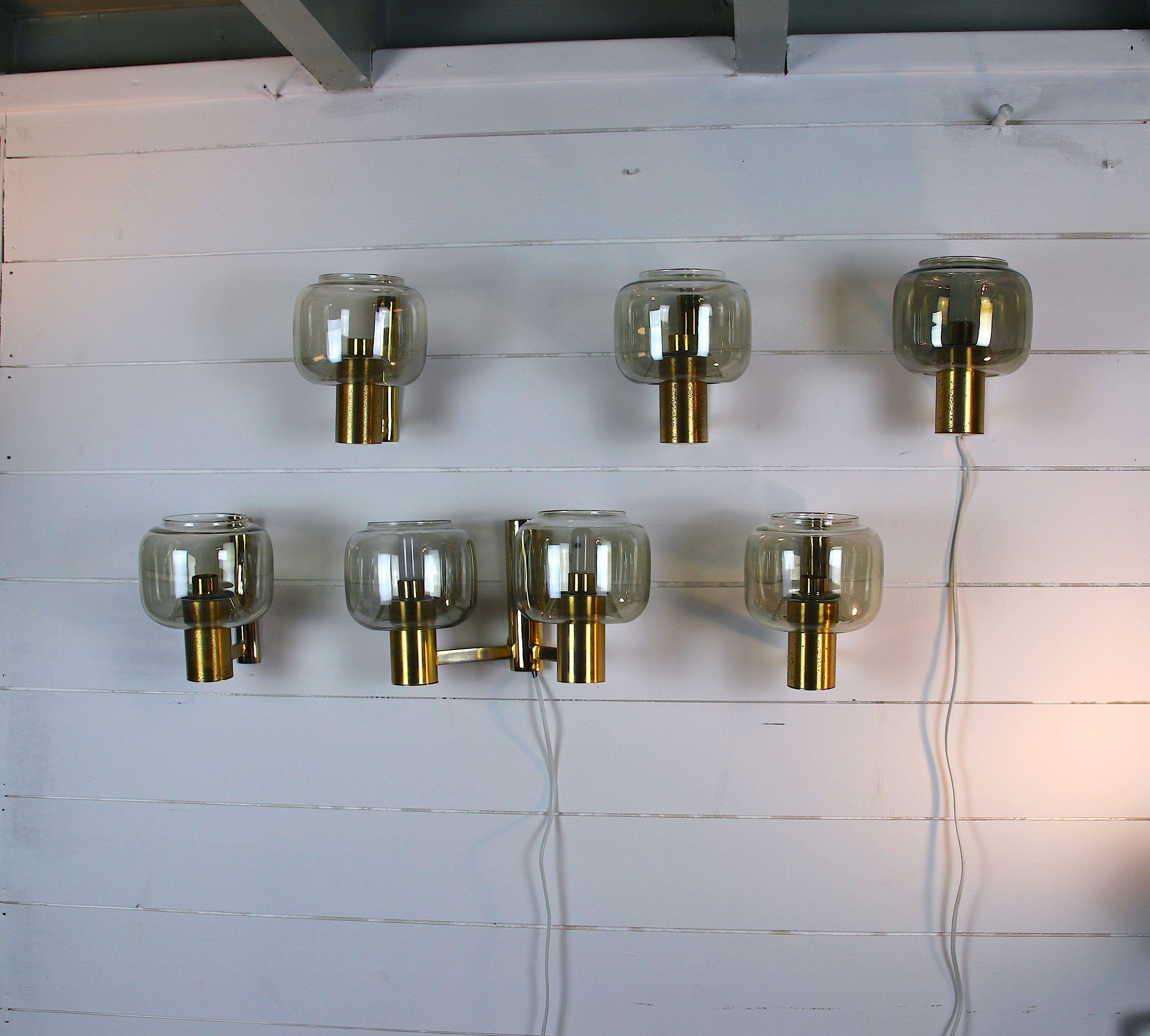 Paire Appliques Scandinaves Laiton verre fumés