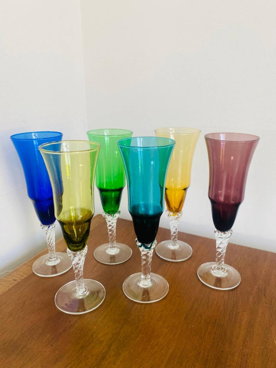 6 flûtes à champagne Murano années 1960