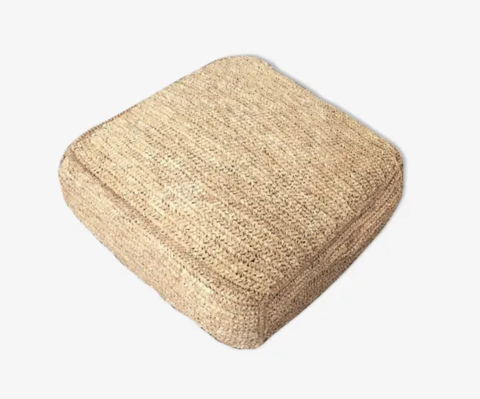 Pouf square floor cushion in natural bohemian jute raffia