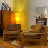 Pair of Danish armchairs from the 70s in leather and solid oak
