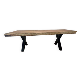 Solid wood table with a single trunk