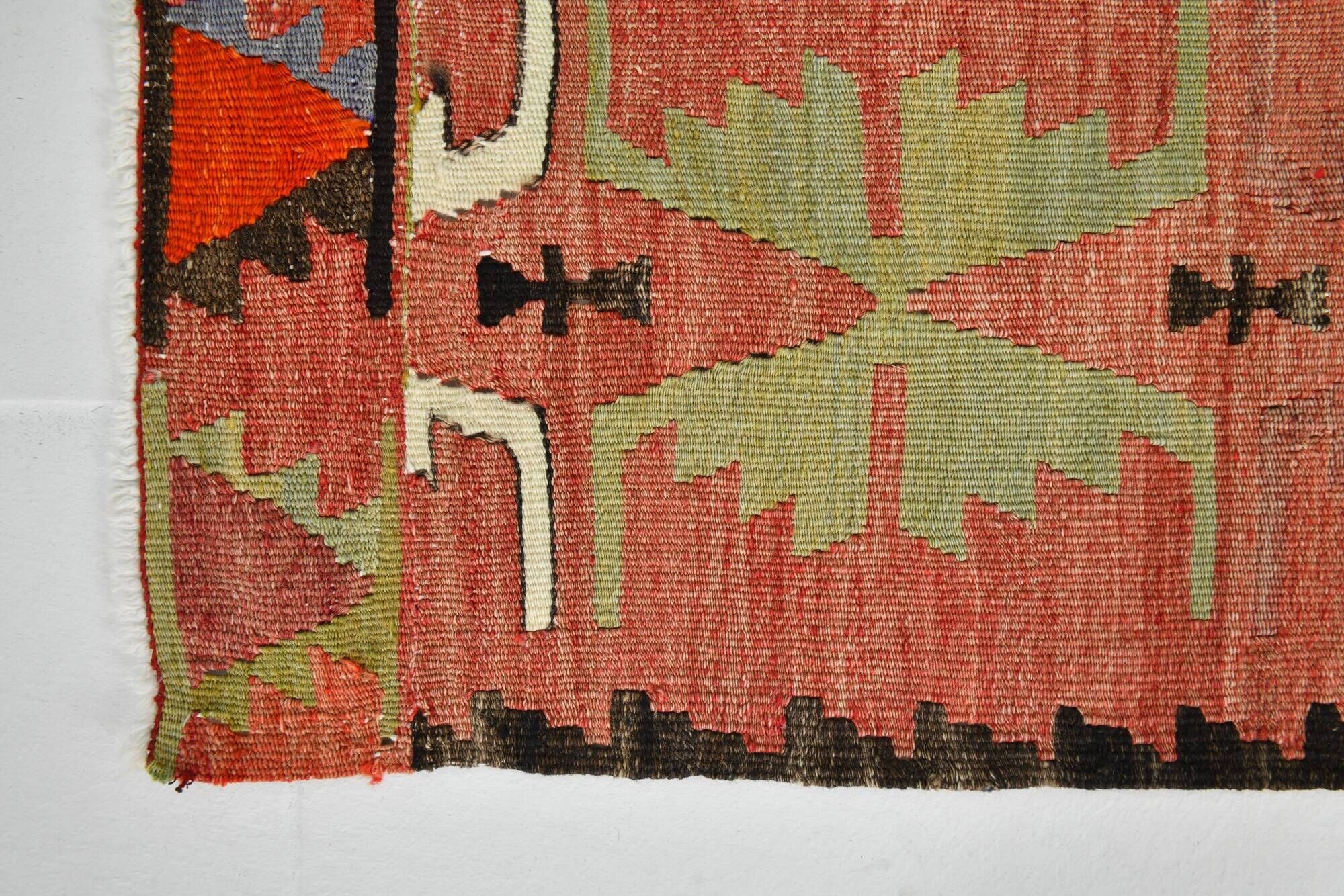 Vintage Red & Green Geometric Turkish Kilim Rug, 132x194Cm