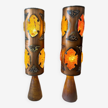 Paire de lampadaires Accolay en céramique, résine et cuivre, 1970