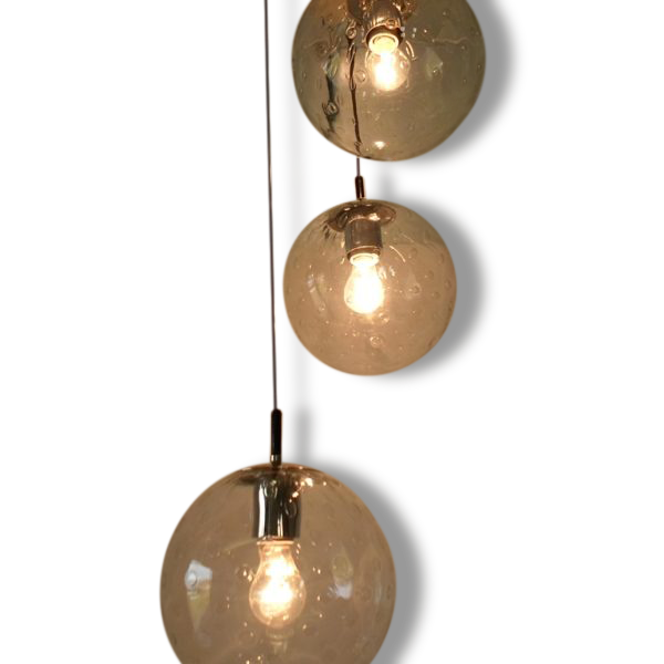 Ceiling light 3 globes in blown glass of the 1970s