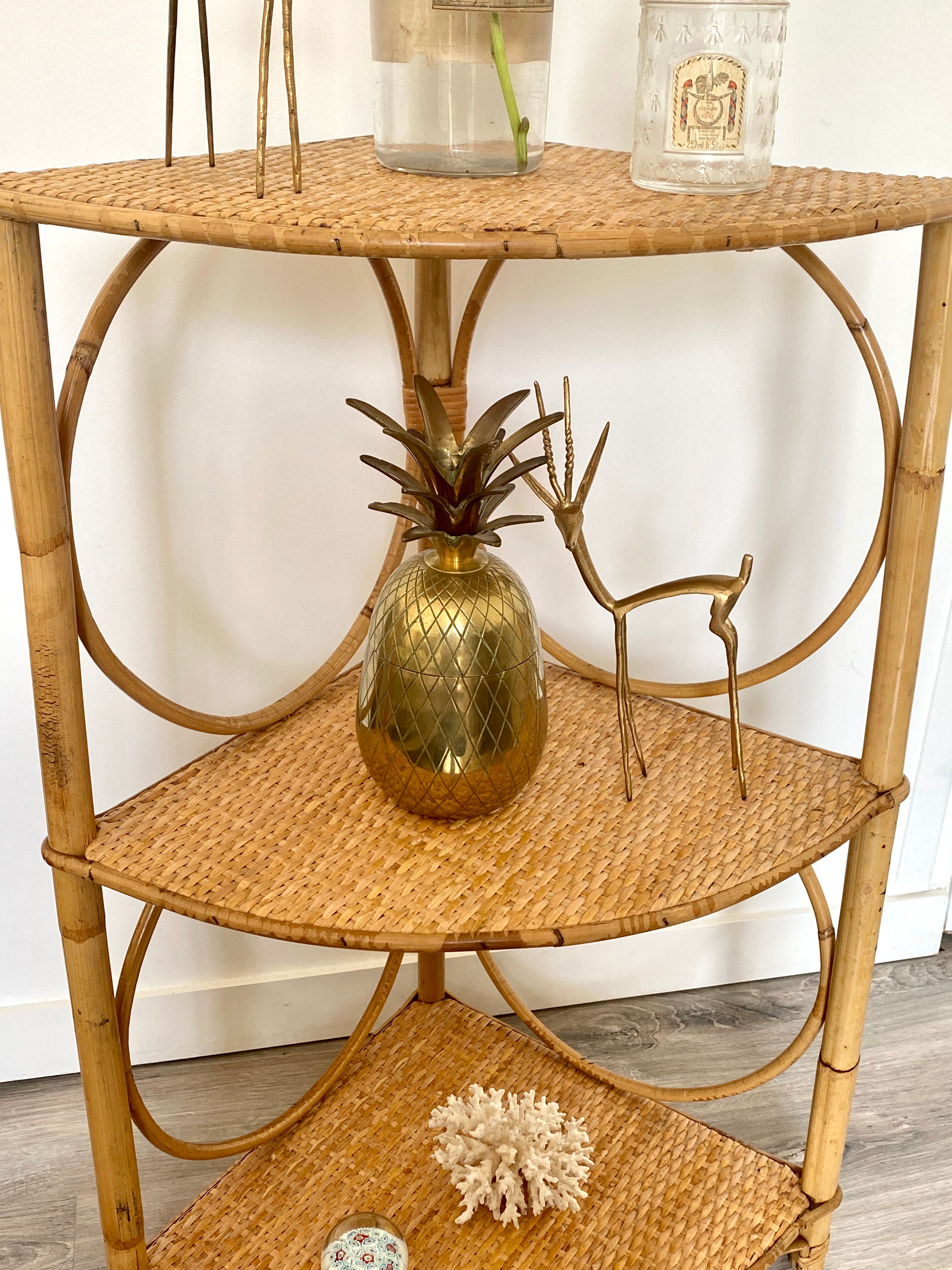 Rattan corner shelf