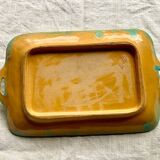 CAB turquoise and ochre ceramic dish with handles