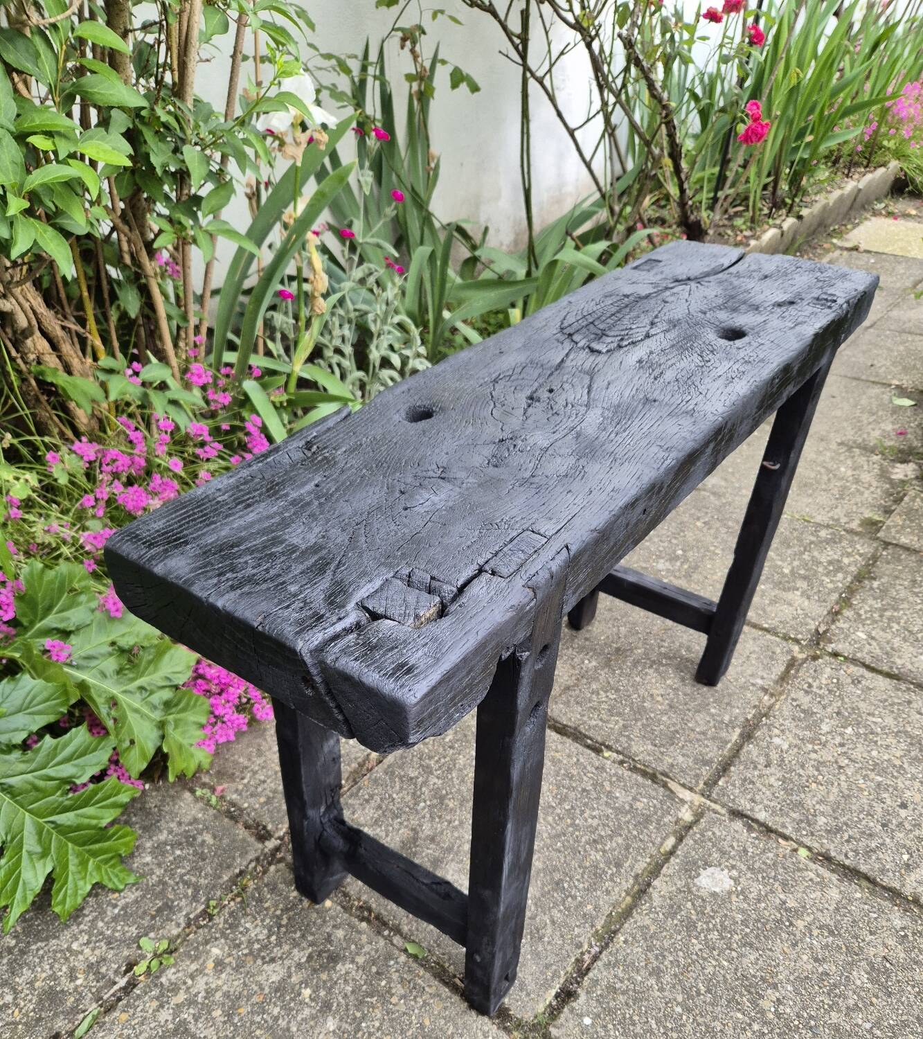 Shou sugi ban burnt wood console workbench