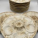 10 Longchamp earthenware oyster plates, 1960
