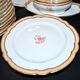 Paris porcelain set of 12 plates, dish and sauce boat, antique tableware with monogram BA.