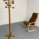 Vintage wooden coat stand with modernist design from the 1970s.