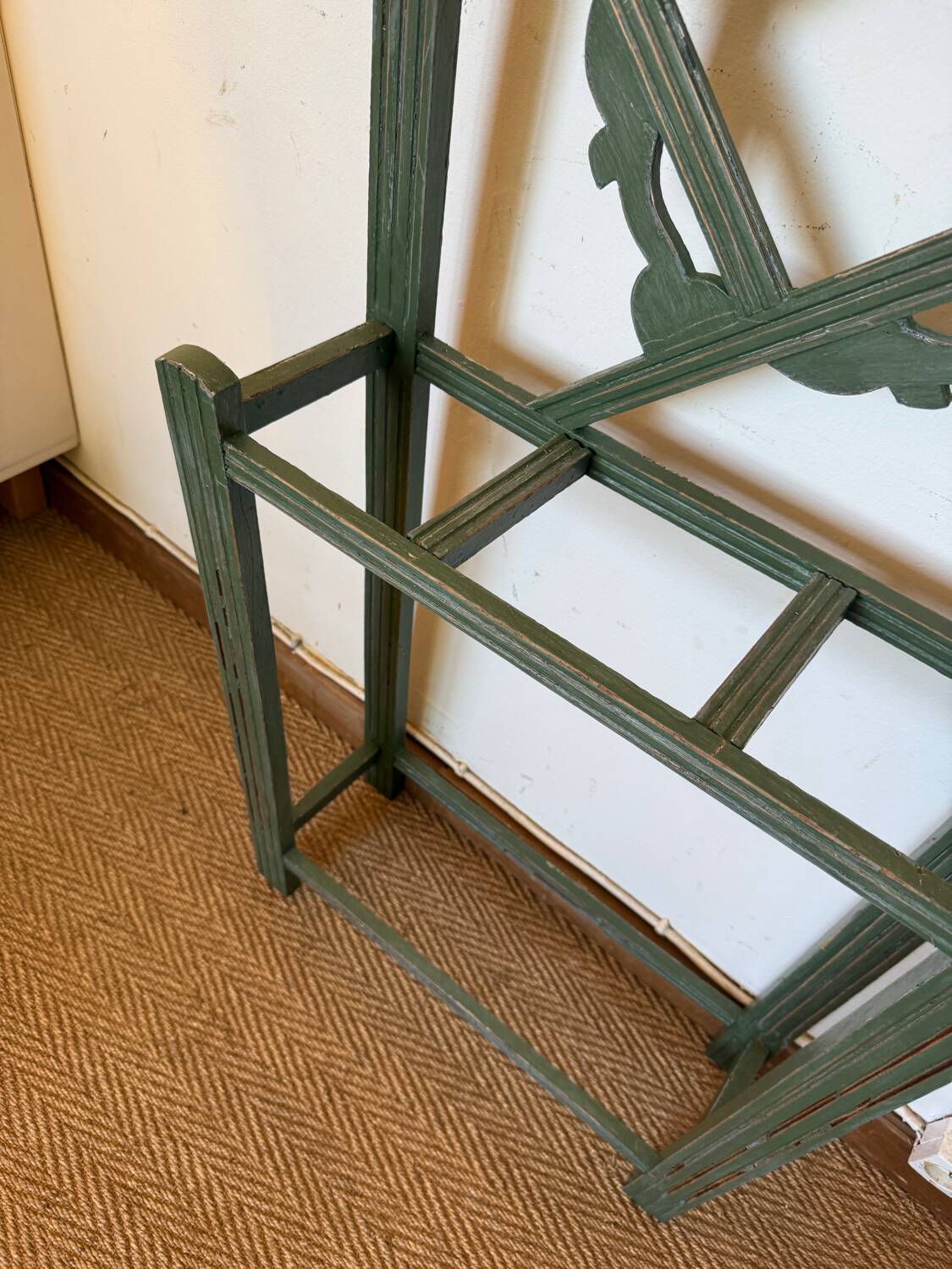 Art Deco coat rack in green patinated wood