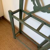 Porte manteau vestiaire art déco en bois patiné vert