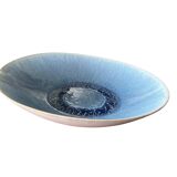 Large blue artisanal ceramic shallow dish from the 20th century.