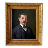 Portrait d'homme, peinture à l'huile sur toile avec cadre doré