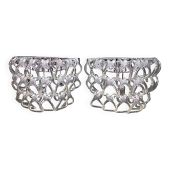 Pair of Art Deco half-moon wall lights in clear glass & metal links