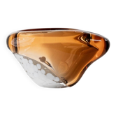 Vintage glass ashtray - Pavel Stejskal for Beranek Skrdlovice, Czech glass from the 1970s, orange with white spots.