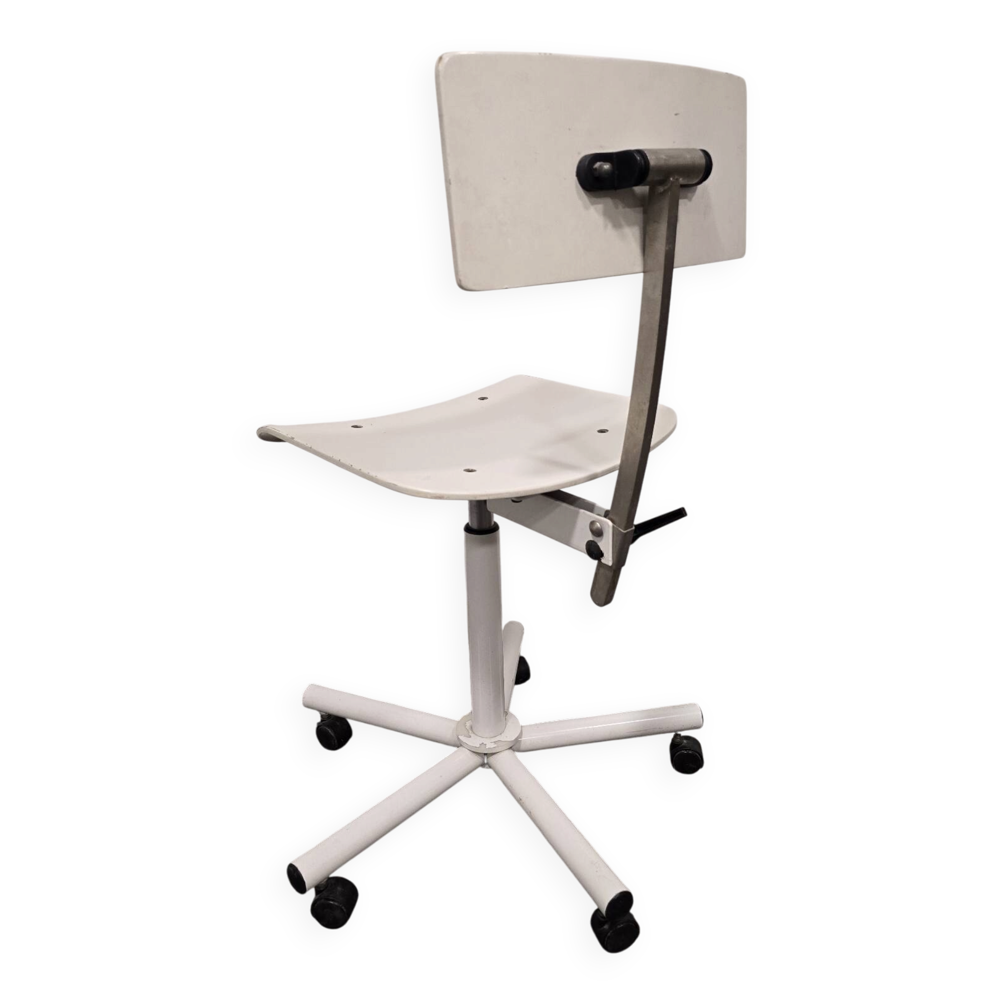 1980s Vintage Industrial Swivel Chair with Adjustable Backrest and Cas