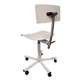 Chaise pivotante industrielle vintage des années 1980 avec dossier réglable et roulettes.