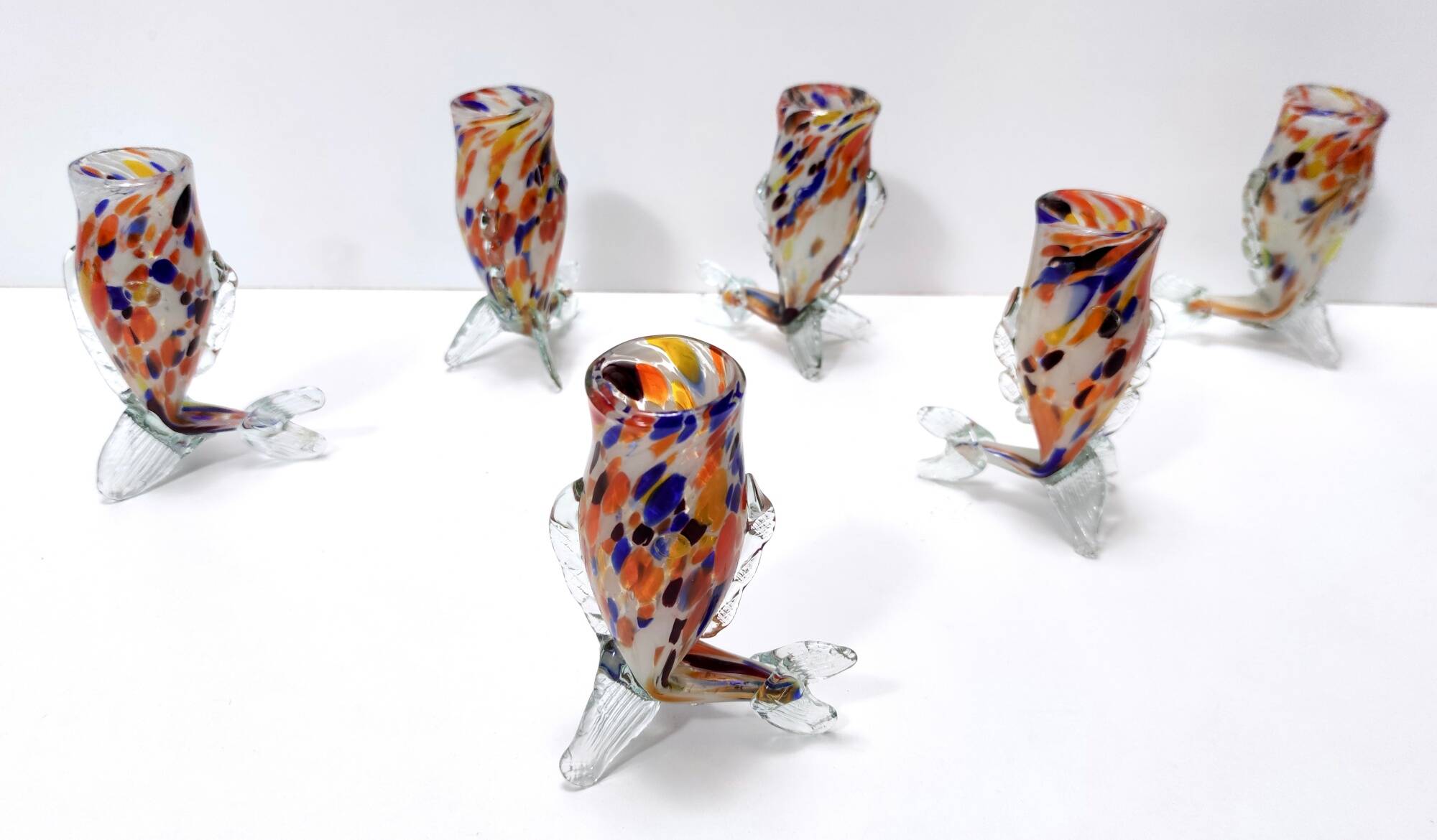 Ensemble de six verres à boire multicolores en verre de Murano par Toso, Italie