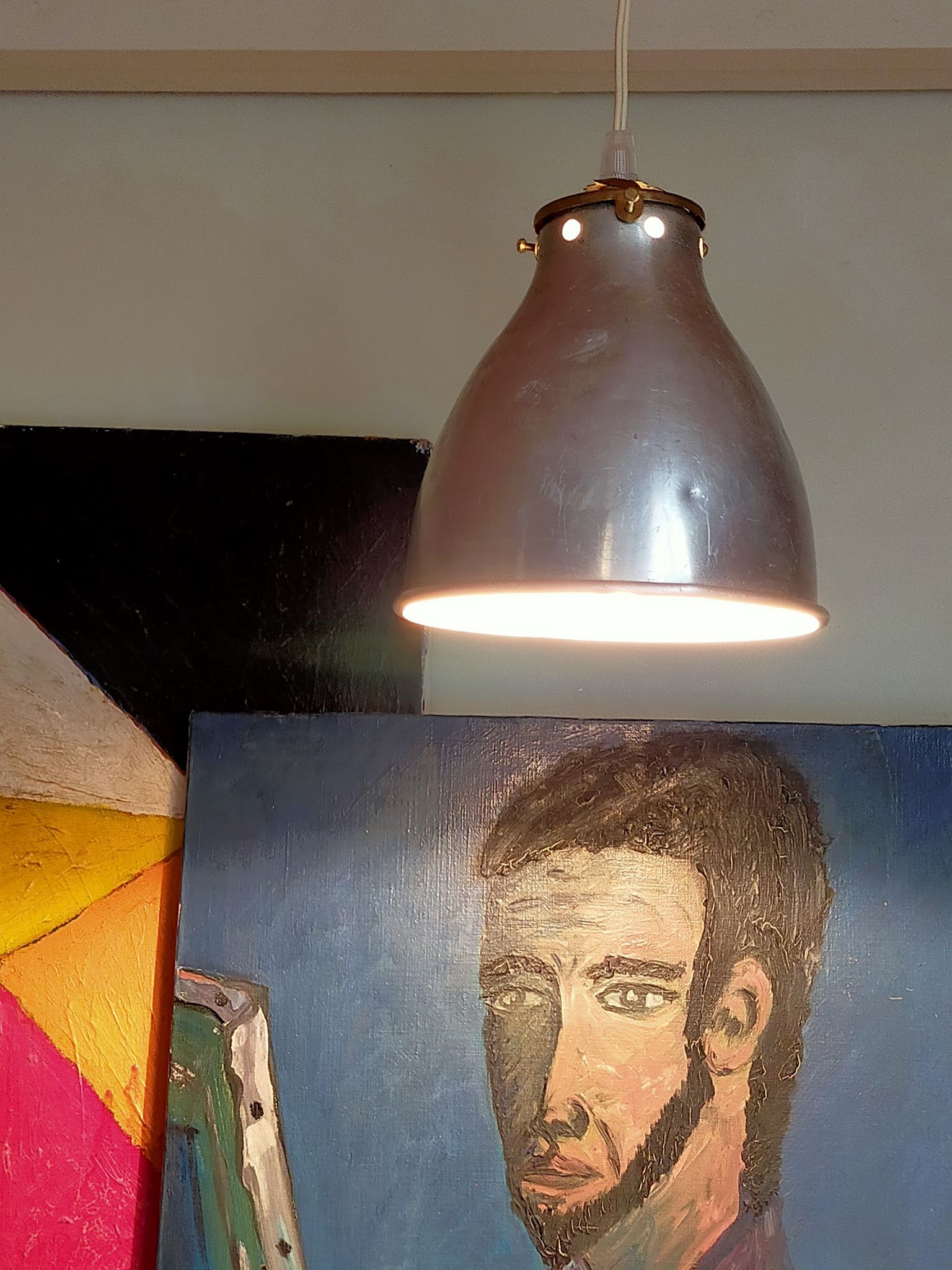 Suspension lampshade bell in vintage aluminum