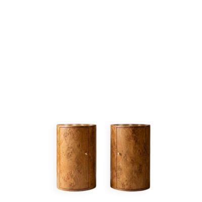Paire de tables de nuit / tables d’appoint en loupe d’orme – Design contemporain