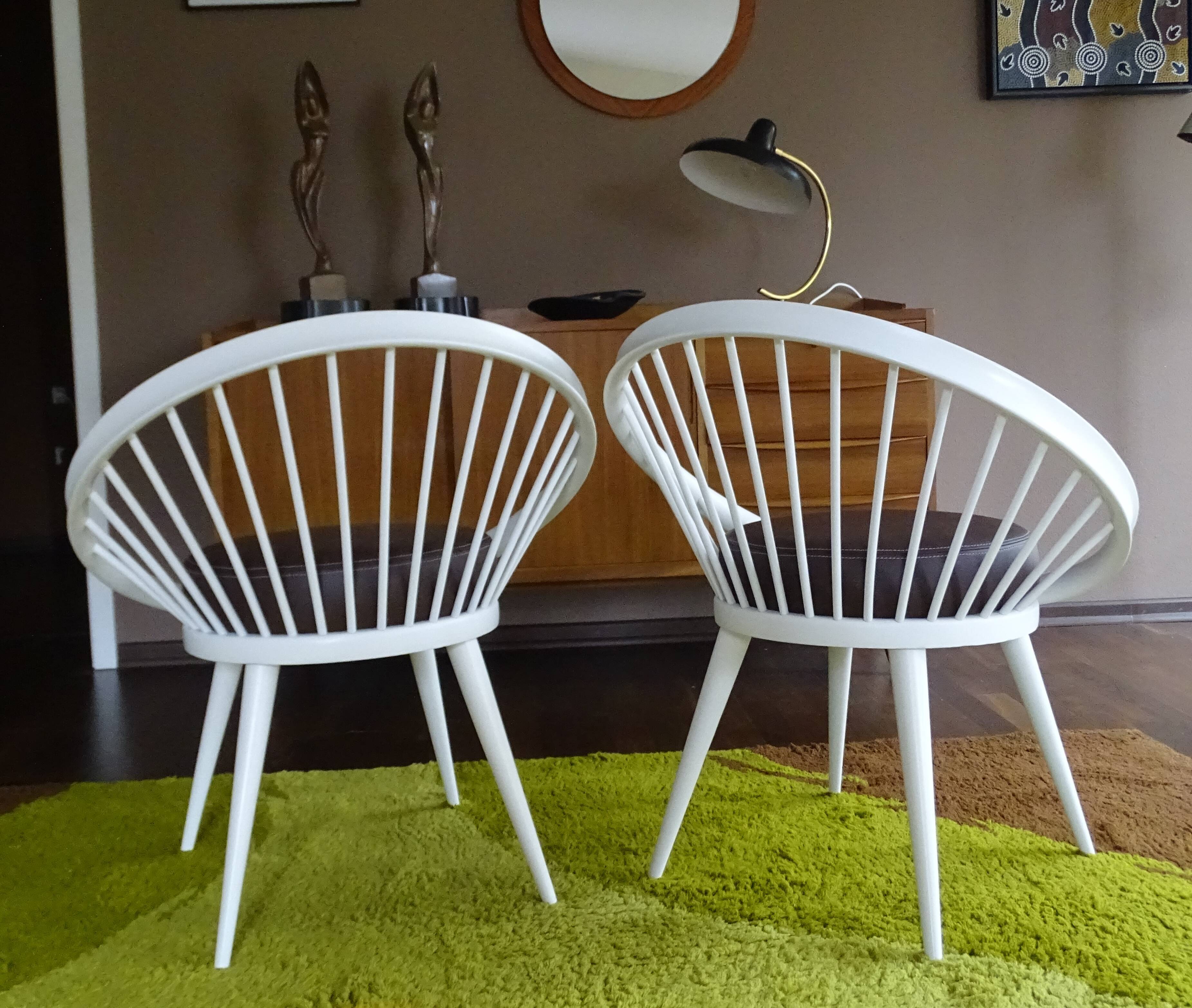 Pair of Scandinavian Design Chairs, 60s, Leather Wood
