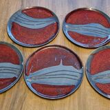 5 glazed stoneware plates, pottery from Brittany