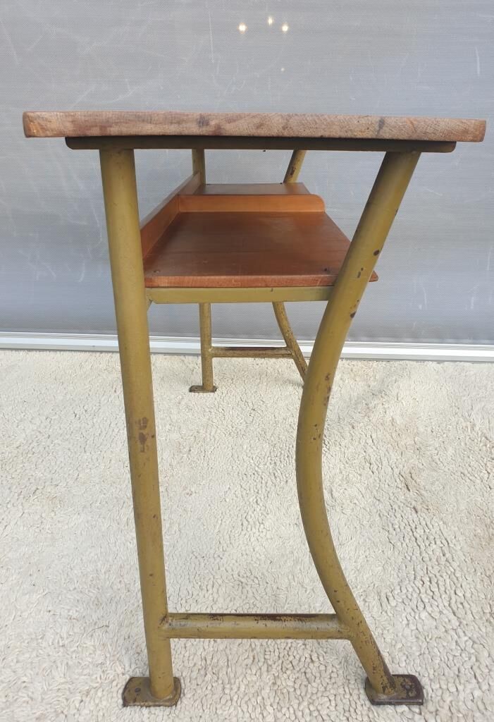 Console desk wood metal vintage curved metal base