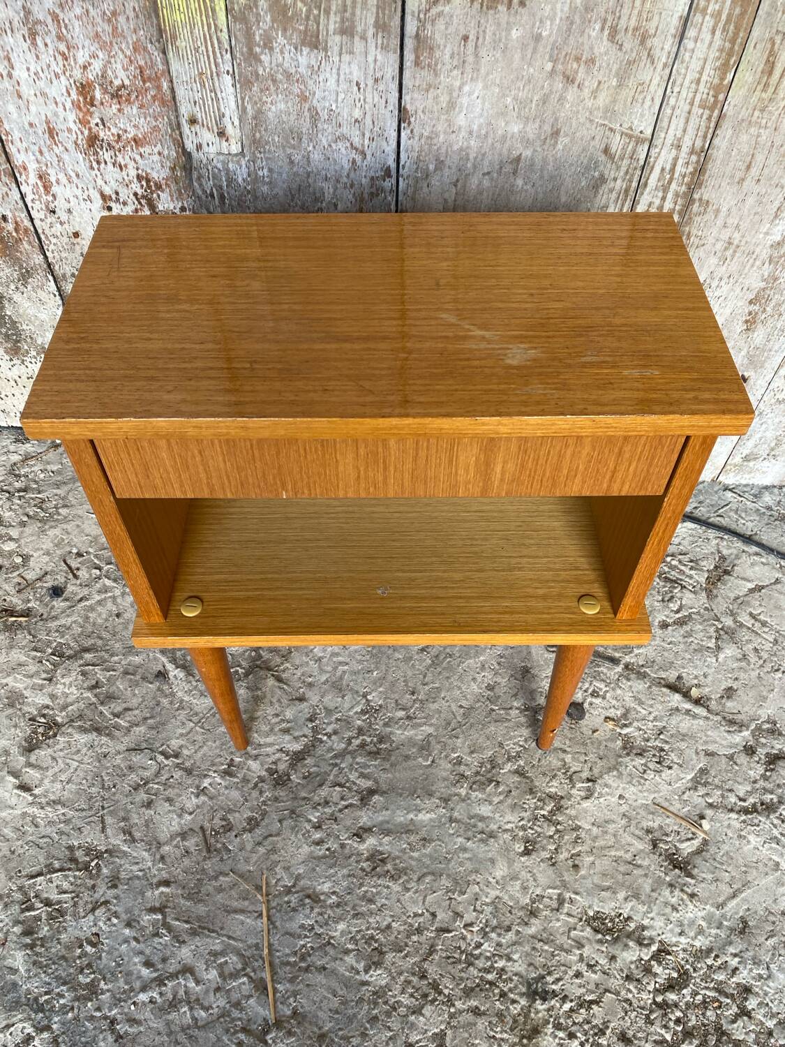 Vintage 1970s Wooden Nightstand with Case + Drawer
