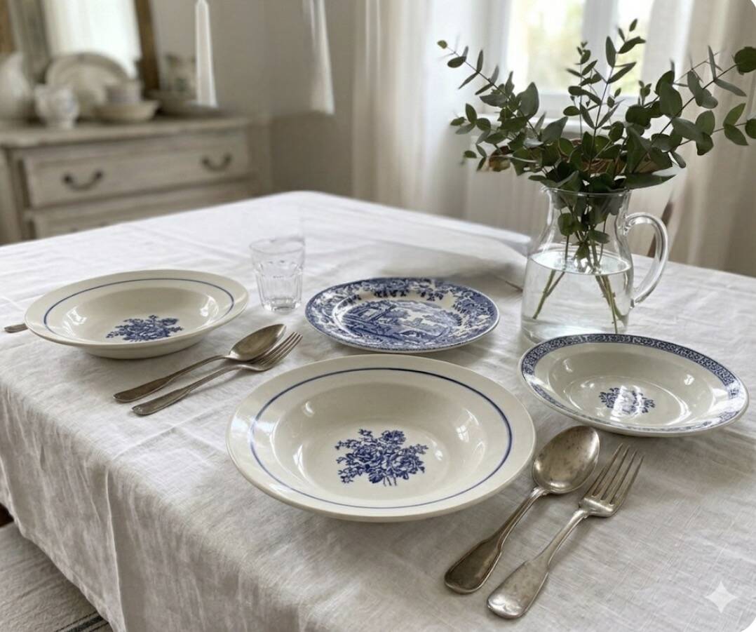 Pair of old hollow plates in earthenware