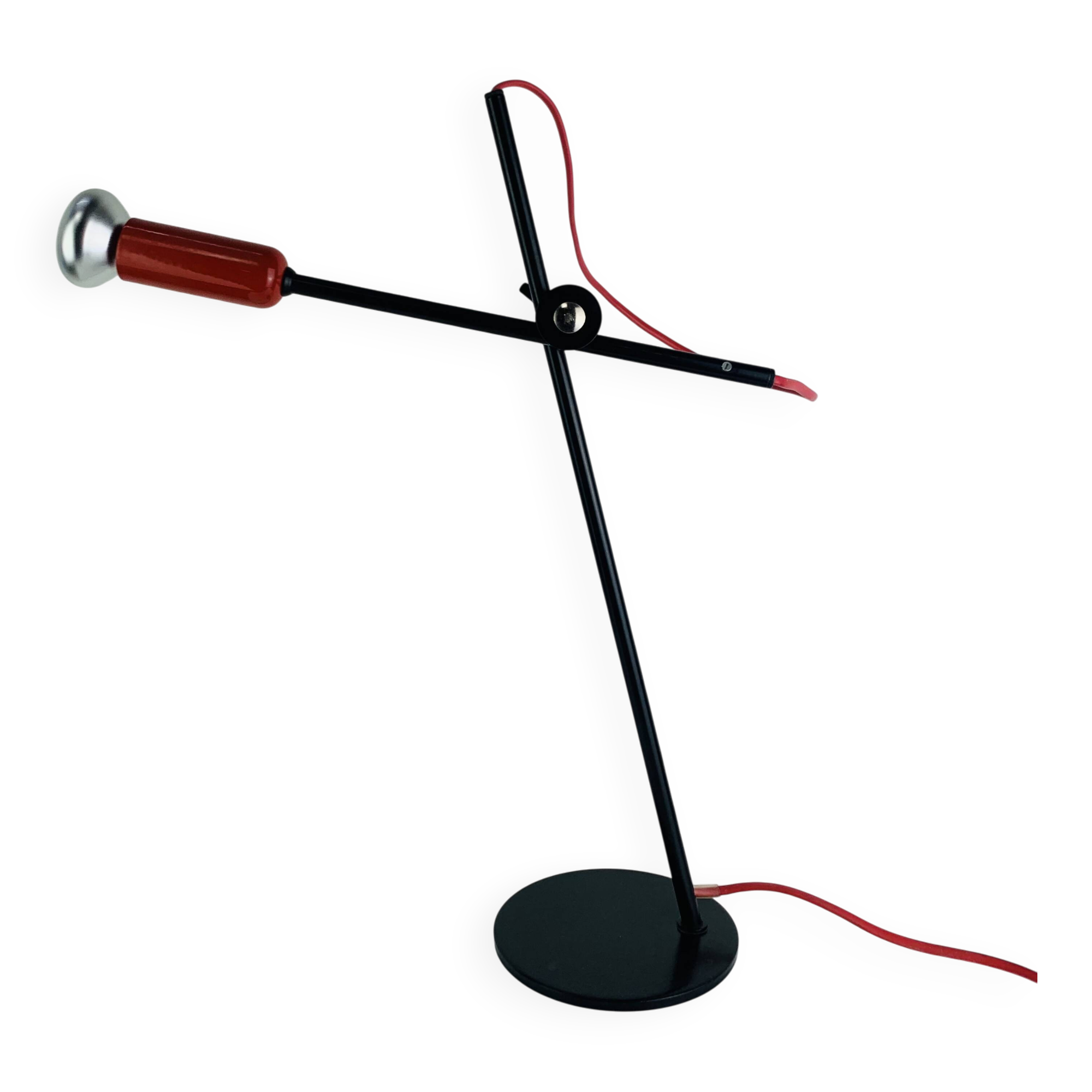 Lampe spot années 80, métal rouge et noir, vintage