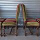 Set of 6 Louis XIII style chairs in turned wood and velvet.