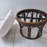 Vintage rattan and French terry fabric pouf