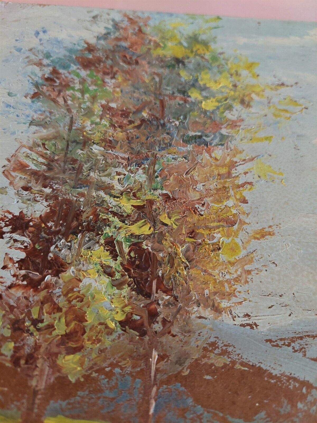 Painting oil on panel landscape mountains signed