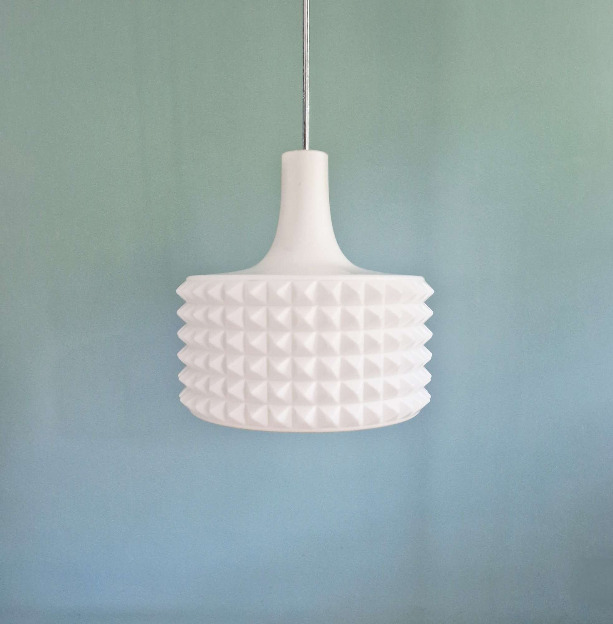 Large white opaline pendant light, design by Ivan Jakes, 1960s.