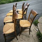 Set of 8 solid cherrywood chairs with straw seats, Directoire period