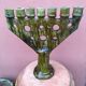 Pottery tamegroute candlestick menorah 7 enamelled candles ochre/green