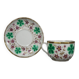 Paris Mid-19th Porcelain Cup 5-Leaf Clover & Floral Stems