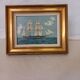 Old painting, oil on wood, schooner at sea, dated 1953, signed.