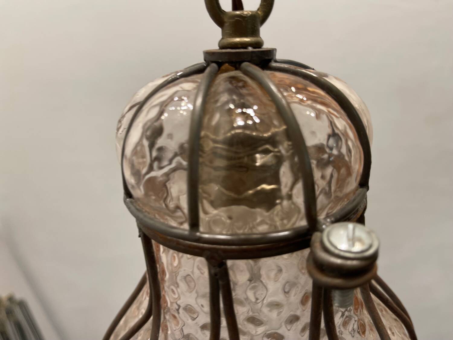 Pink Murano Glass Wrought Iron Light Pendant 1970’s