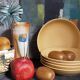 Five vintage natural stoneware soup plates