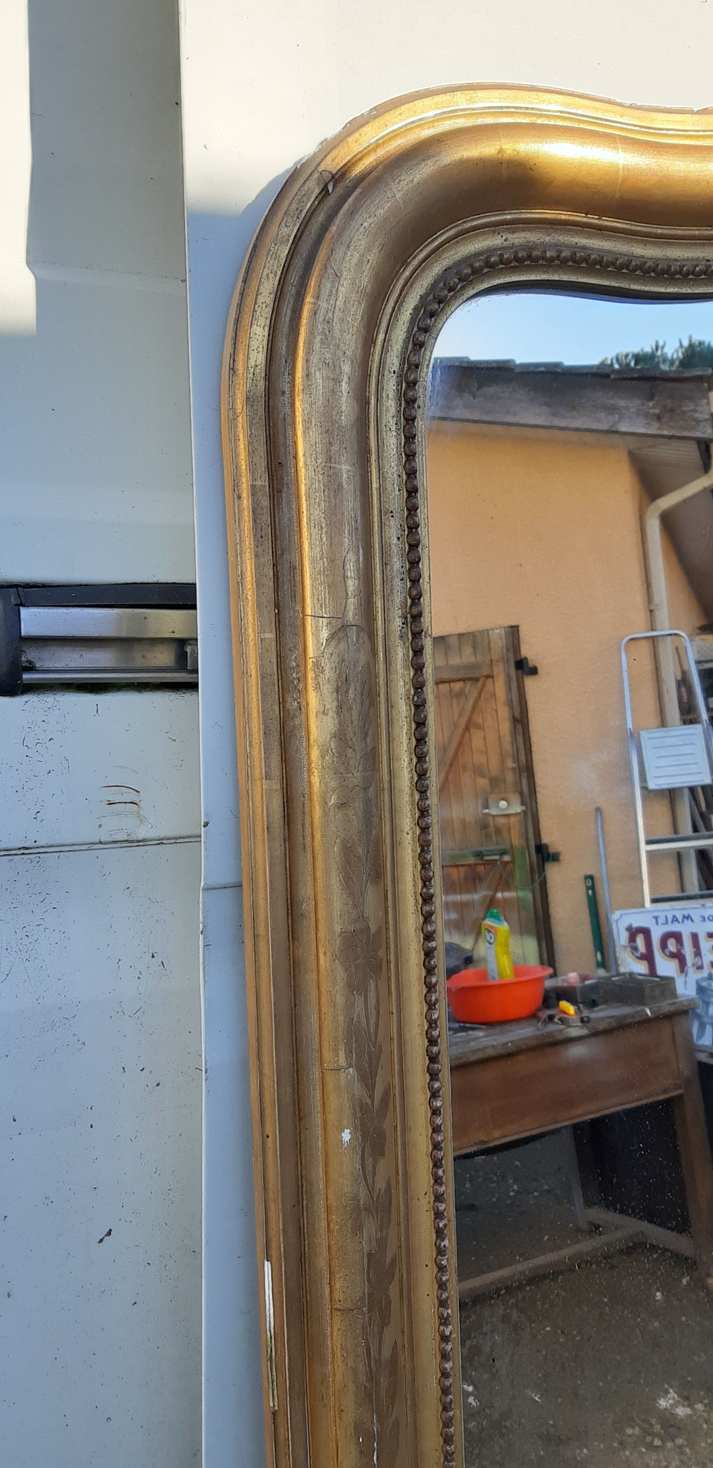 Mirror 19th , Wood and gilded stuk