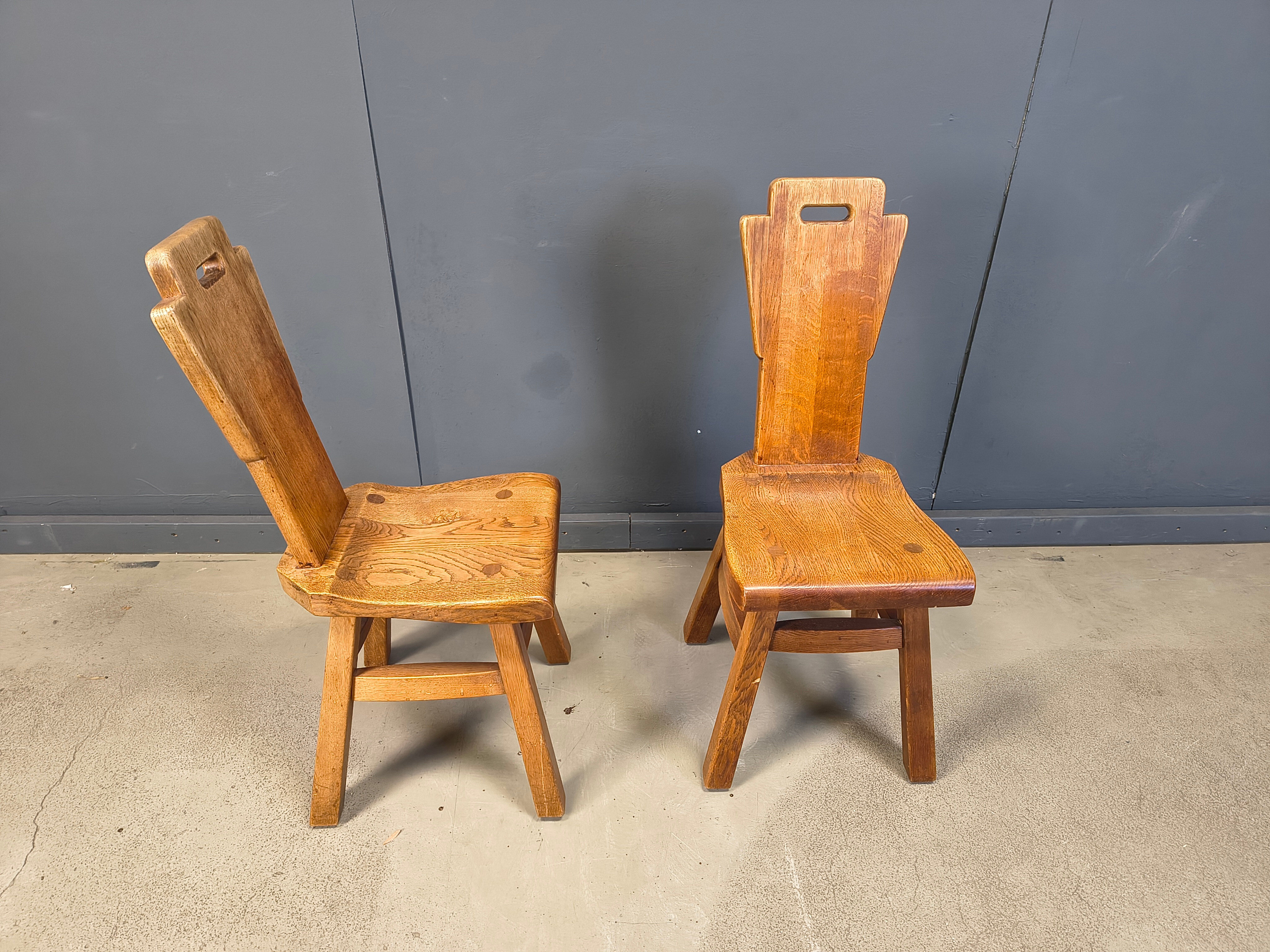 Vintage oak brutalist chairs, 1970s set of 4