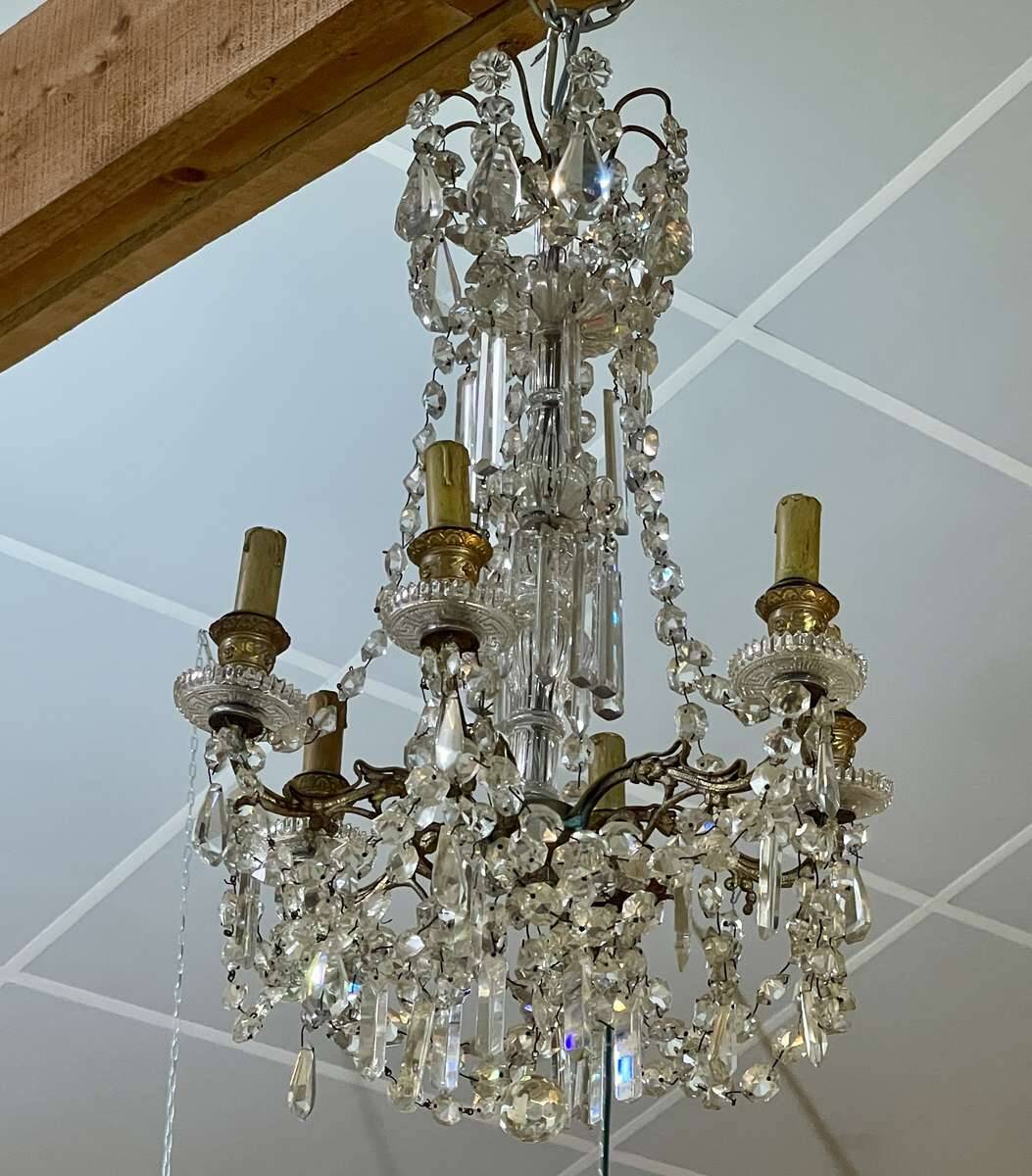 6-light crystal and bronze chandelier - 19th century