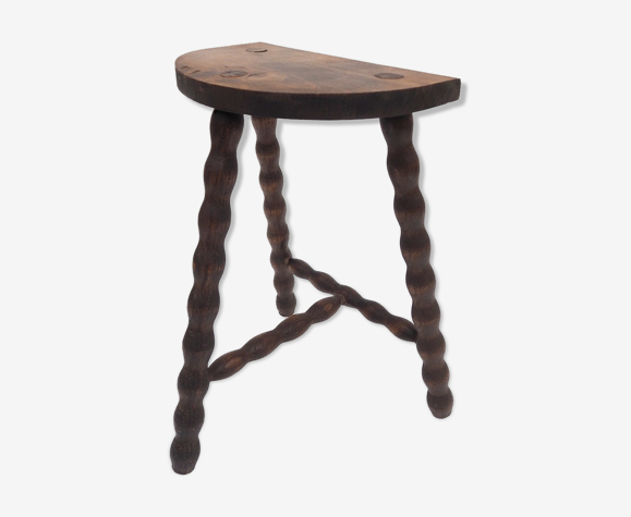 Tabouret rustique ancien en bois tourné