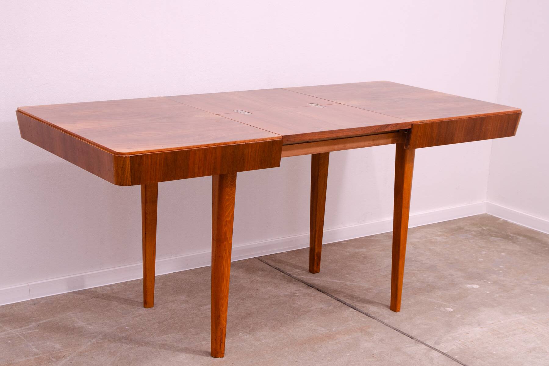Mid century walnut folding dining table by Setona, 1950s, Czechoslovakia