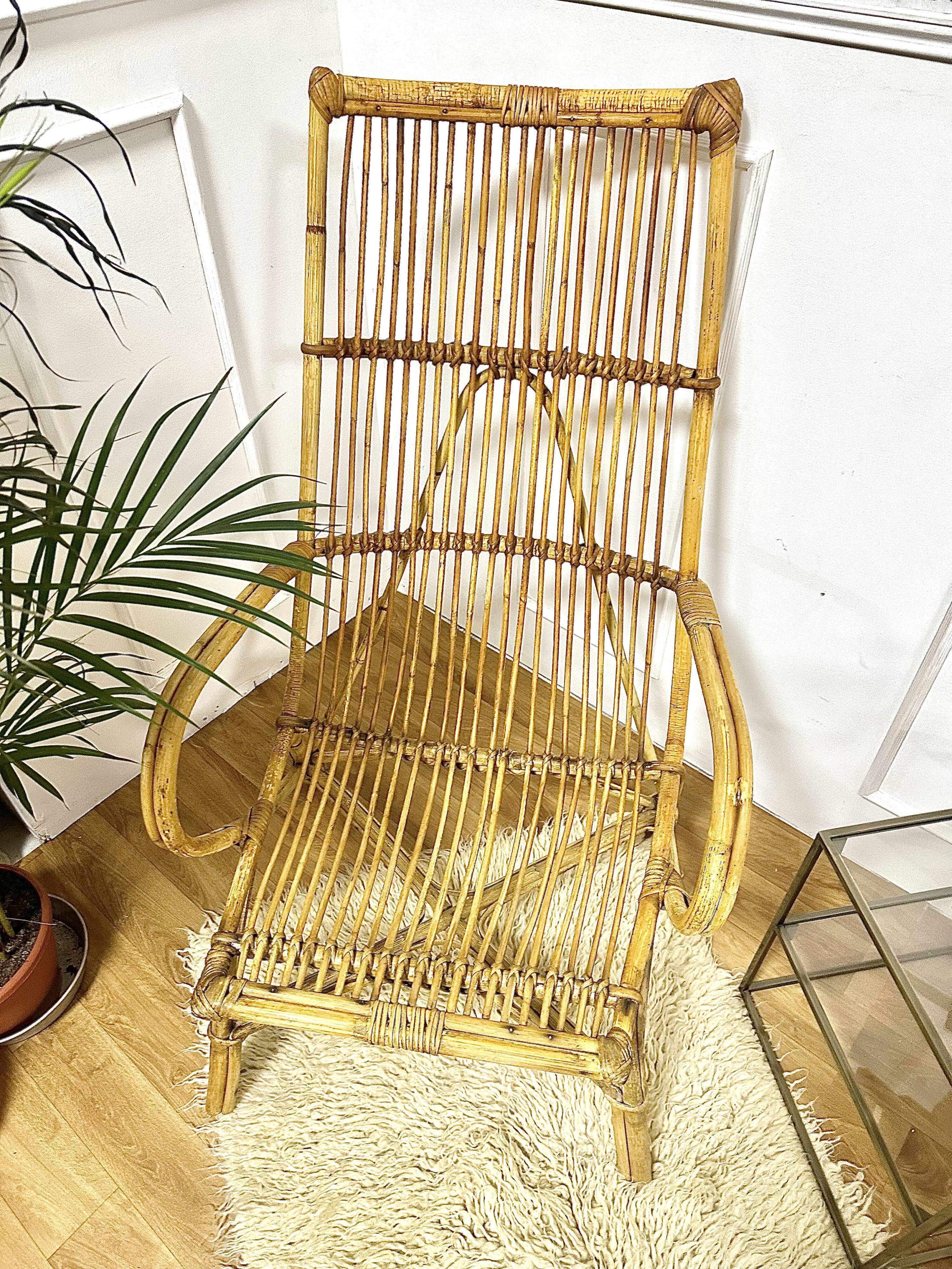 Pair vintage rattan armchairs